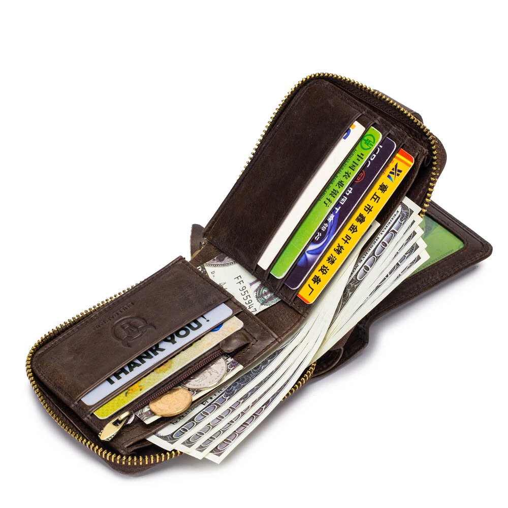 BULLCAPTAIN Genuine Leather Mens Wallet RFID Blocking Purse Multifunction Mini Coin Bag Card Holder Stylish Compact Money Clip for Everyday Use Secure Design — view 3