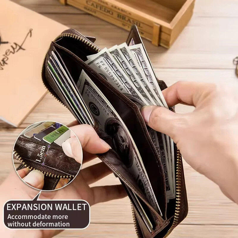 BULLCAPTAIN Genuine Leather Mens Wallet RFID Blocking Purse Multifunction Mini Coin Bag Card Holder Stylish Compact Money Clip for Everyday Use Secure Design — view 5