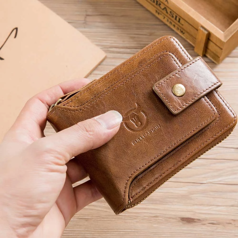 BULLCAPTAIN Genuine Leather Mens Wallet RFID Blocking Purse Multifunction Mini Coin Bag Card Holder Stylish Compact Money Clip for Everyday Use Secure Design — view 9