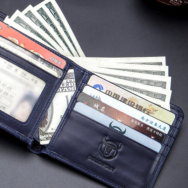 BULLCAPTAIN Genuine Leather Trifold Wallet Mens Large Capacity Credit Card Holder with 14 Card Slots Slim Design Short Wallet Coin Purse Stylish — view 5