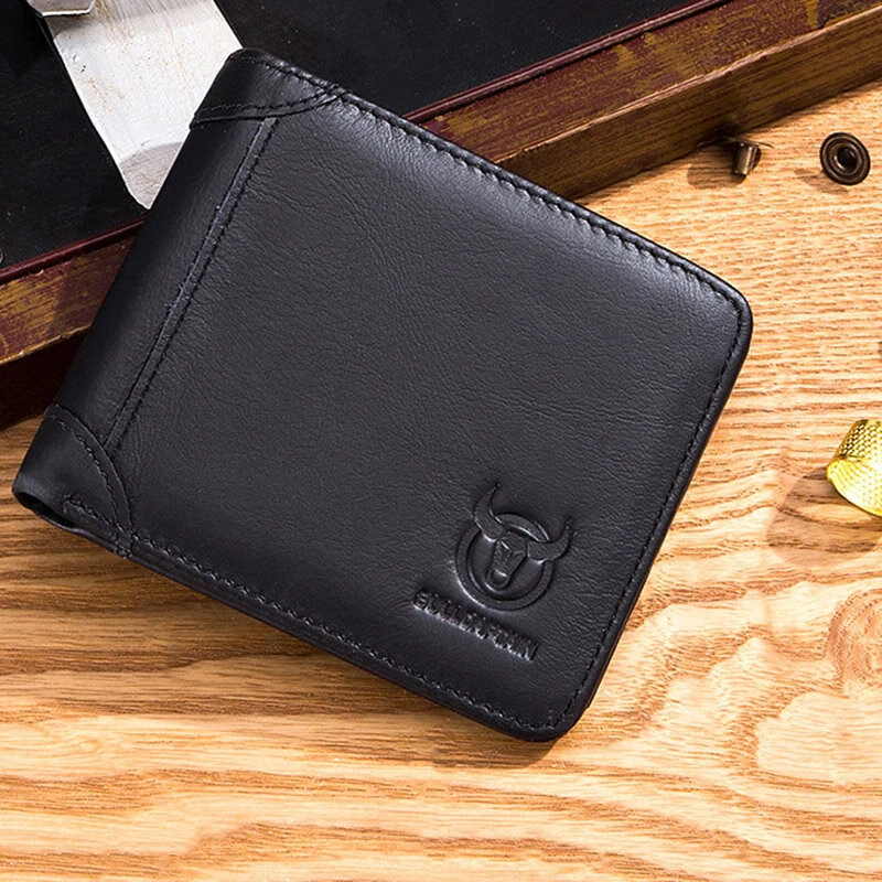 BULLCAPTAIN Genuine Leather Trifold Wallet Mens Large Capacity Credit Card Holder with 14 Card Slots Slim Design Short Wallet Coin Purse Stylish — view 6