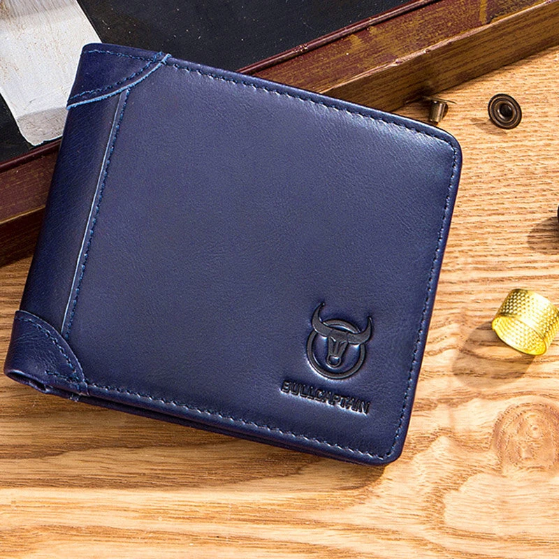 BULLCAPTAIN Genuine Leather Trifold Wallet Mens Large Capacity Credit Card Holder with 14 Card Slots Slim Design Short Wallet Coin Purse Stylish — view 8