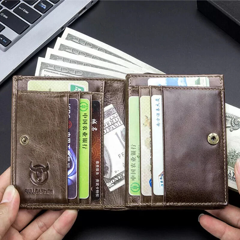 BULLCAPTAIN Genuine Leather Wallet for Men Retro Large Capacity Wallet RFID Blocking Wallet Multi-card Position Credit Card Purse Multifunctional Card Bag, Short Mens Wallet Gifts with Gift Box — view 4