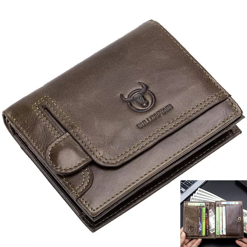 BULLCAPTAIN Genuine Leather Wallet for Men Retro Large Capacity Wallet RFID Blocking Wallet Multi-card Position Credit Card Purse Multifunctional Card Bag, Short Mens Wallet Gifts with Gift Box — view 9