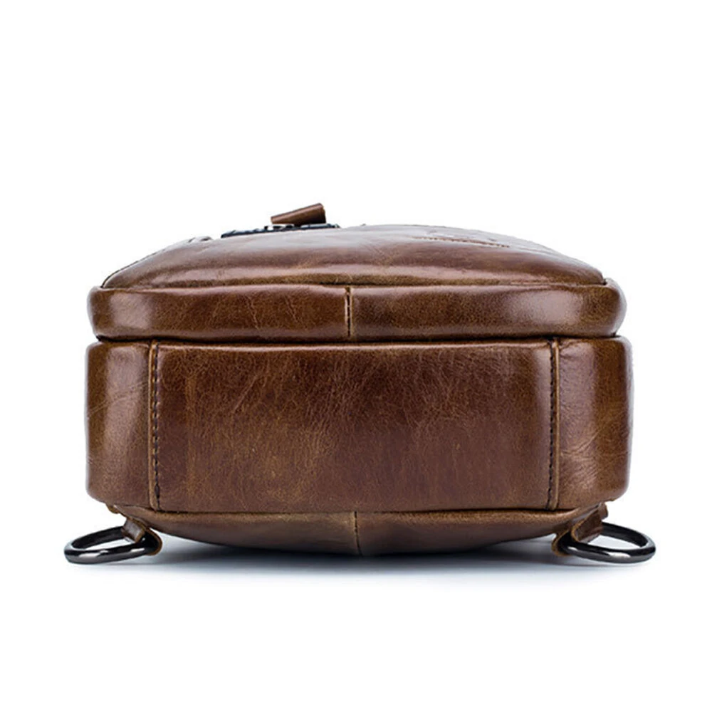 BULLCAPTAIN Men Genuine Leather Chest Bag Multi-pockets Compartment Fashion Casual Shoulder Backpack for Travel — view 4