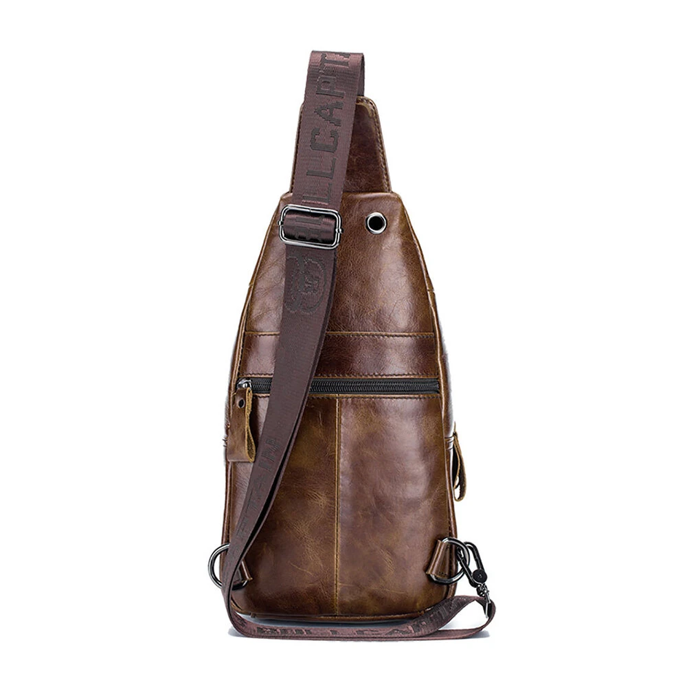 BULLCAPTAIN Men Genuine Leather Chest Bag Multi-pockets Compartment Fashion Casual Shoulder Backpack for Travel — view 5