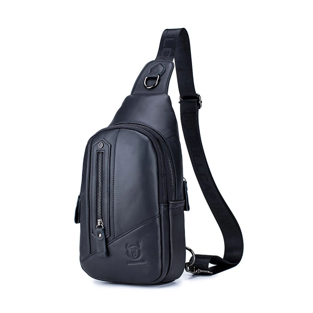 BULLCAPTAIN Men Genuine Leather Chest Bag Multi-pockets Compartment Fashion Casual Shoulder Backpack for Travel — view 9