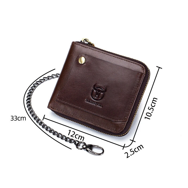 BULLCAPTAIN Men Genuine Leather Wallets Multifunction Bifold Zipper Wallets RFID Anti-magnetic Multi-card Slot Card Holder Coin Purse — view 4