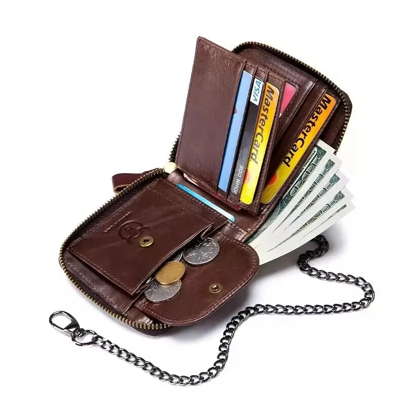 BULLCAPTAIN Men Genuine Leather Wallets Multifunction Bifold Zipper Wallets RFID Anti-magnetic Multi-card Slot Card Holder Coin Purse — view 5