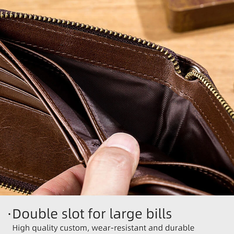 BULLCAPTAIN Men Genuine Leather Wallets Multifunction Bifold Zipper Wallets RFID Anti-magnetic Multi-card Slot Card Holder Coin Purse — view 8