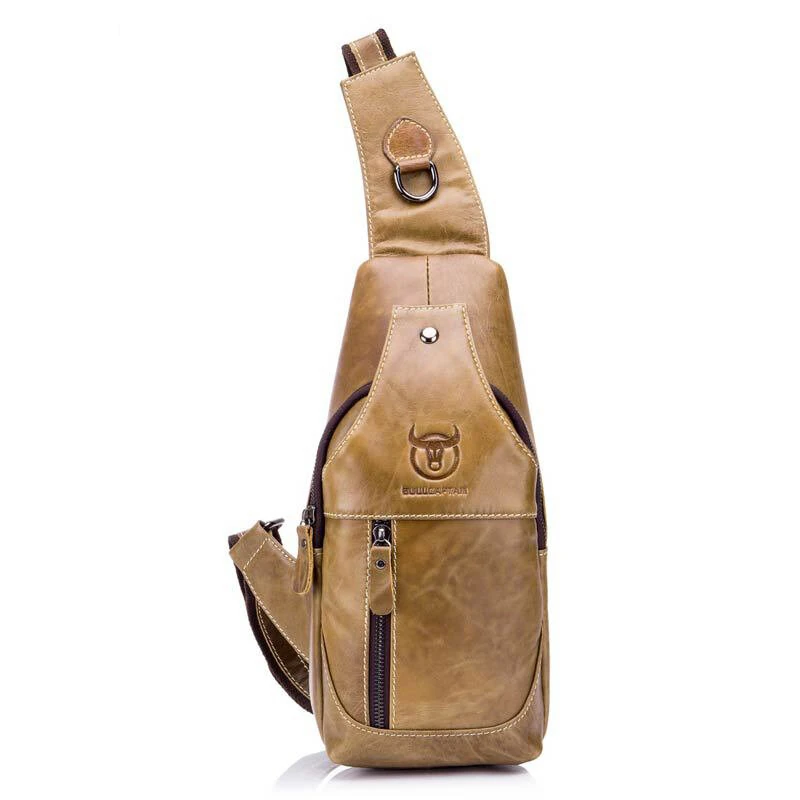 BULLCAPTAIN Men Genuine Leather Wear Resisting Textured Business Casual Brown Black Chest Bag Shoulder Crossbody Bag — view 8