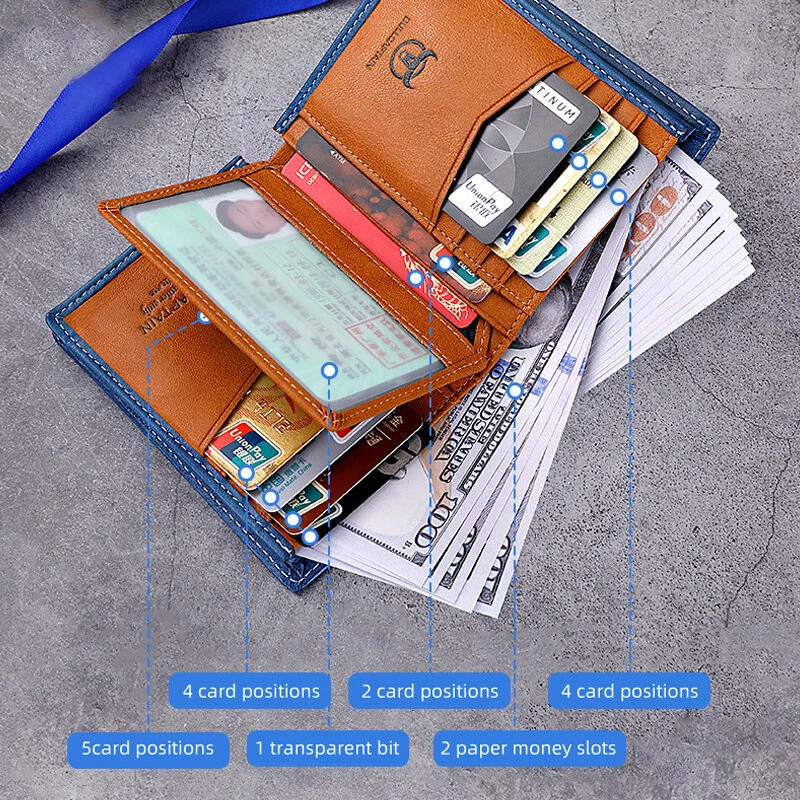 BULLCAPTAIN Men's Genuine Leather RFID Wallet Handmade Cowhide Thin Design Large Capacity Short Coin Purse Clip Business Casual Card Bag Gift — view 3