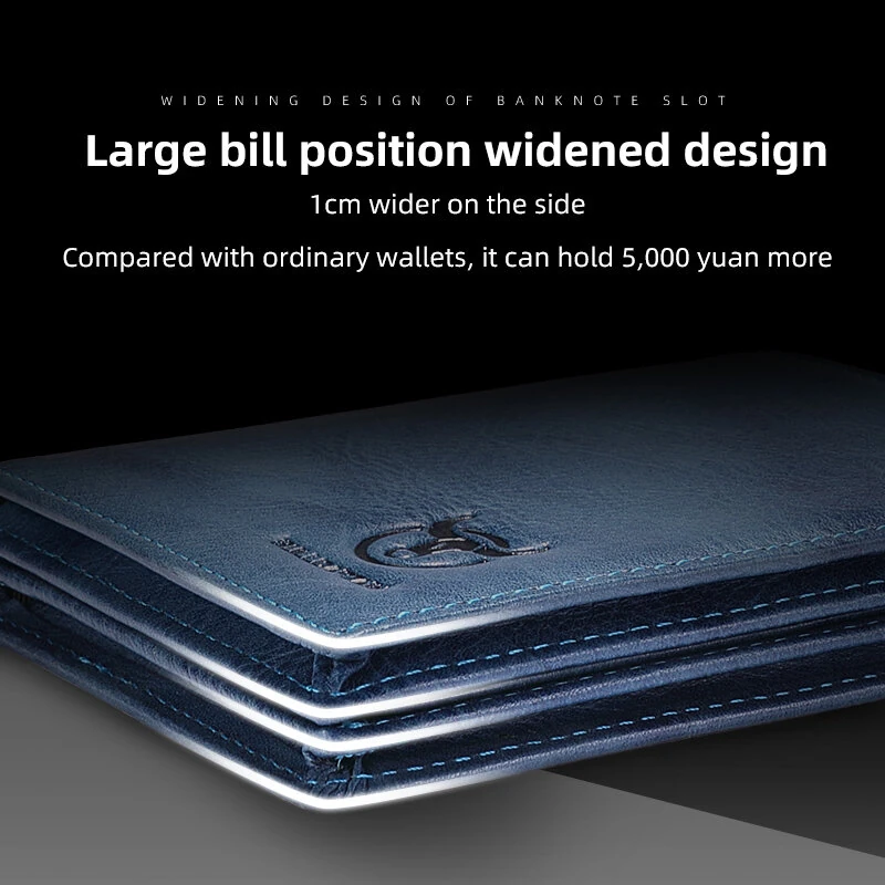BULLCAPTAIN Men's Genuine Leather RFID Wallet Handmade Cowhide Thin Design Large Capacity Short Coin Purse Clip Business Casual Card Bag Gift — view 5