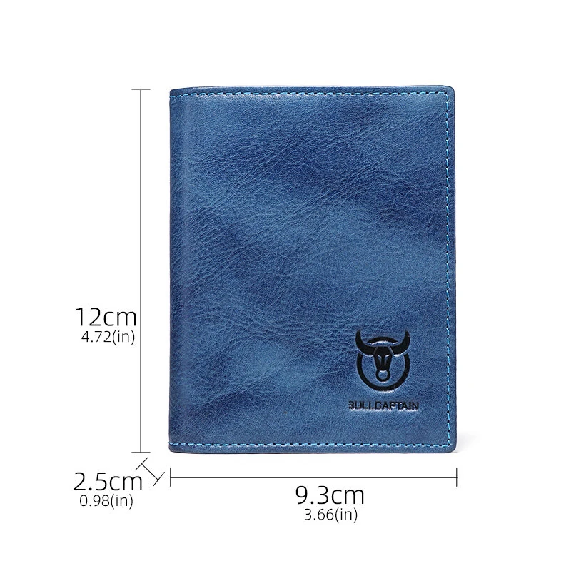 BULLCAPTAIN Men's Genuine Leather RFID Wallet Handmade Cowhide Thin Design Large Capacity Short Coin Purse Clip Business Casual Card Bag Gift — view 8