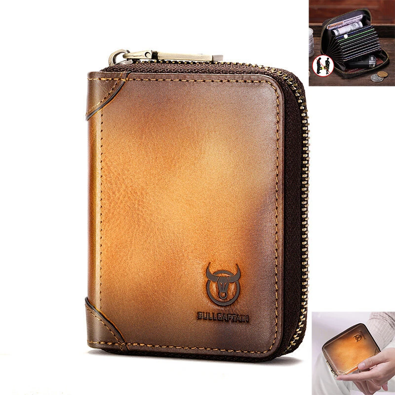 BULLCAPTAIN Men's Genuine Leather Wallet 11 Card Slots Credit Card Holder Mens Casual Business Coin Purse Bag Multifunctional RFID Anti-theft Card Bag — view 11