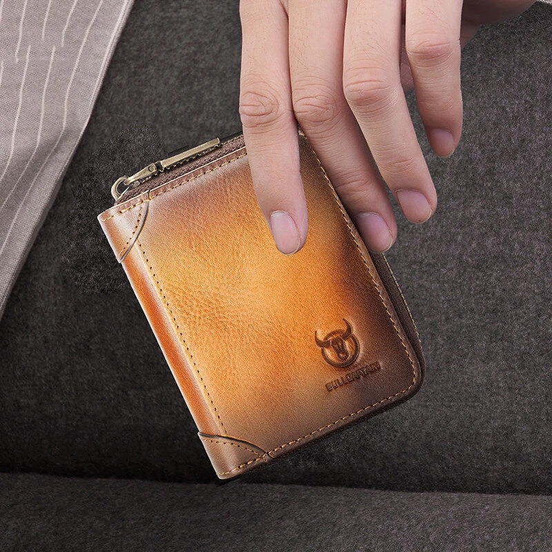 BULLCAPTAIN Men's Genuine Leather Wallet 11 Card Slots Credit Card Holder Mens Casual Business Coin Purse Bag Multifunctional RFID Anti-theft Card Bag — view 5