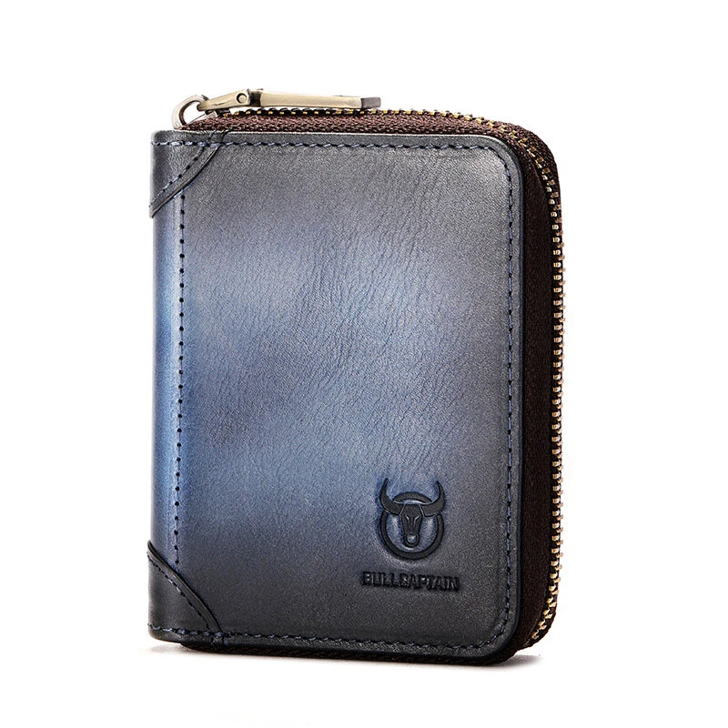 BULLCAPTAIN Men's Genuine Leather Wallet 11 Card Slots Credit Card Holder Mens Casual Business Coin Purse Bag Multifunctional RFID Anti-theft Card Bag — view 8