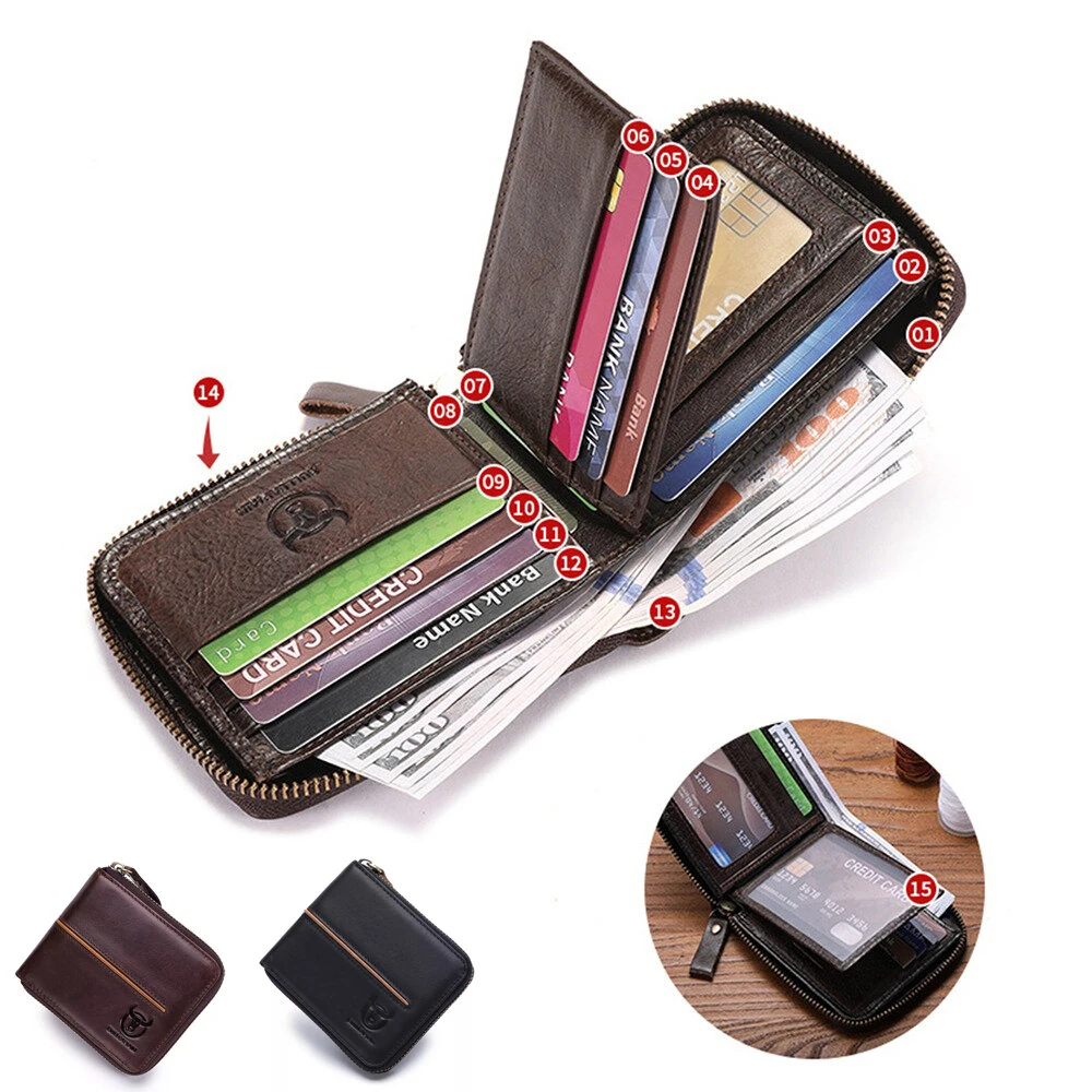 BULLCAPTAIN Men's Genuine Leather Wallet Horizontal Zipper Multi-card Design Business Card Holder Driver's License Money Clip — BULLCAPTAIN