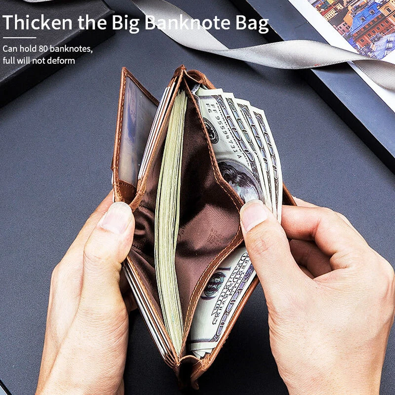 BULLCAPTAIN Men's Genuine Leather Wallet Multi Card Bag Large Capacity Bifold Wallet Credit Card Holder Multi Card Slots Coin Purse Money Clip Wallet for Men — view 6
