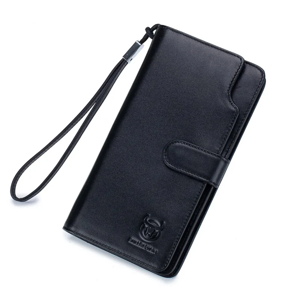 BULLCAPTAIN Men's Genuine Leather Wallet RFID Function Can Place 6.5'' Mobile Handbag High Quality Multi Card Long Wallet — BULLCAPTAIN