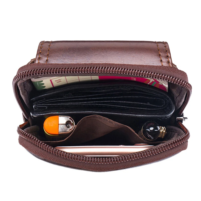 BULLCAPTAIN Men's Leather Belt Waist Bag Travel Small Fanny Pack Phone Pouch Multifunctional Male Waist Bag Leather Pouch — view 4