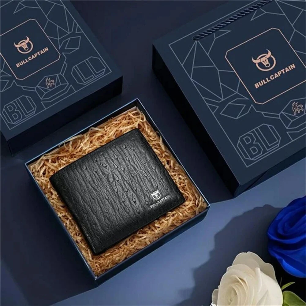 BULLCAPTAIN Men's RFID Genuine Leather Billfold Wallet with Gift Box Business Casual Multi-Card Slot Card Holder Money Clip Gift for Boyfriend Father Husband Gift — view 10