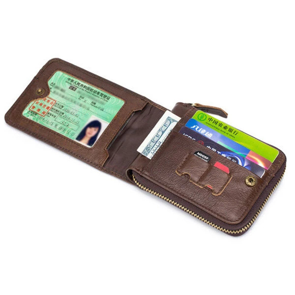 BULLCAPTAIN Men Short Wallet RFID Blocking Card Holder Cowhide Coin Purse Retro Genuine Leather Clutch Zipper Male Money Bags — view 7