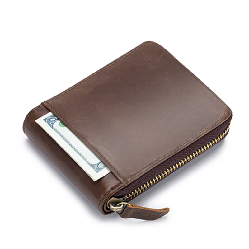 BULLCAPTAIN Men Short Wallet RFID Blocking Card Holder Cowhide Coin Purse Retro Genuine Leather Clutch Zipper Male Money Bags — view 8