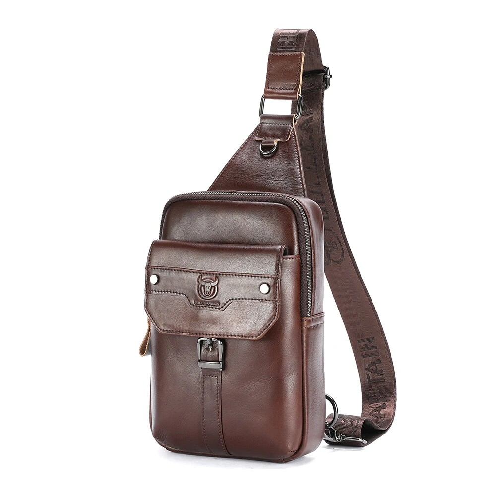 BULLCAPTAIN Vintage Men's Genuine Leather Chest Bag Large Capacity Wear-Resistant Crossbody Shoulder Bags Fashion Travel Outdoor Messenger Pack — BULLCAPTAI
