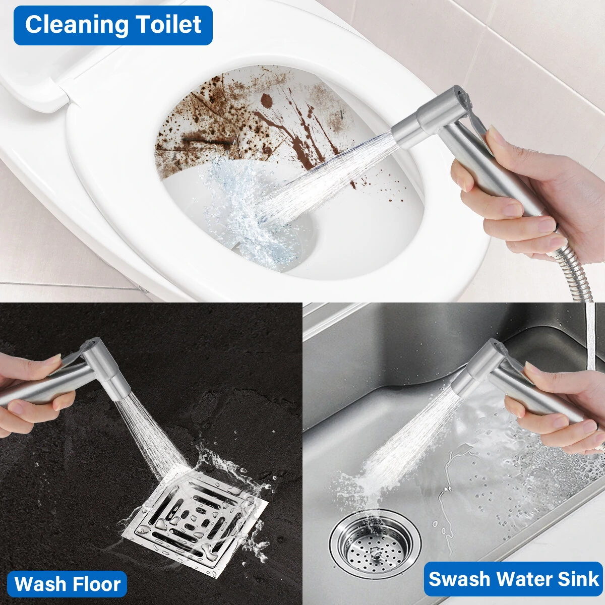 BVSOIVIA Handheld Toilet Bidet Sprayer Set Kit Stainless Steel Hand Bidet faucet Bathroom Hand Sprayer Shower Head — view 6