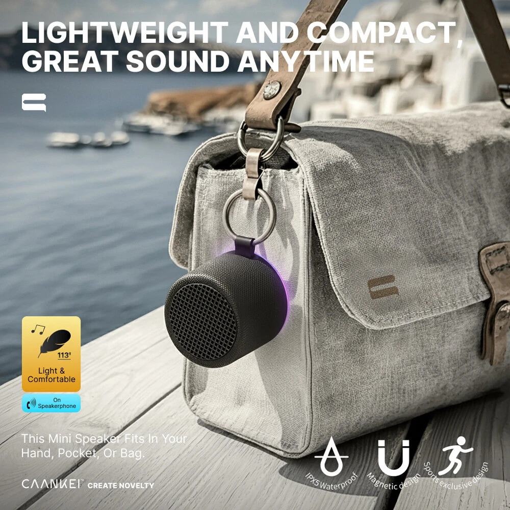 CAANKE Mini Magnetic Speaker Wireless bluetooth Speaker 700mAh Battery LED Light TWS Pairing Outdoors Portable Speakers — view 4