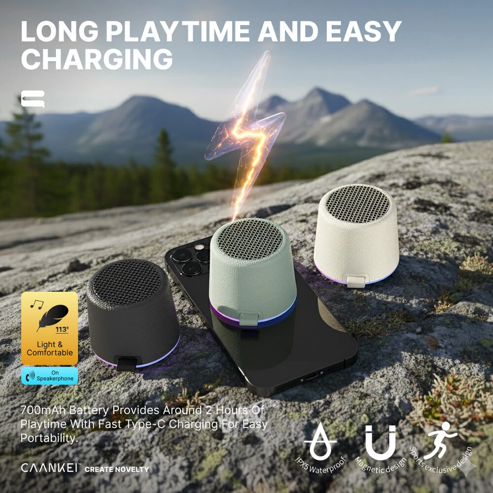 CAANKE Mini Magnetic Speaker Wireless bluetooth Speaker 700mAh Battery LED Light TWS Pairing Outdoors Portable Speakers — view 5