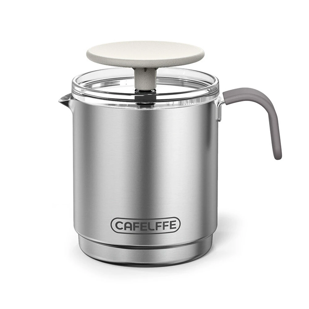 CAFELFFE Portable Manual Milk Frother Cup Stainless Steel Hand Pump Foam Maker Easy Cleaning Travel Use for Latte Cappuccino Coffee — view 3
