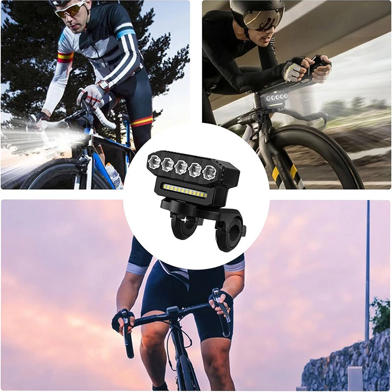 Cansses 2000mAh Battery Bike Headlight 5 Large LED Beads Type-C Charging 6 Light Modes Waterproof Bicycle Front Light for Night Cycling — view 3