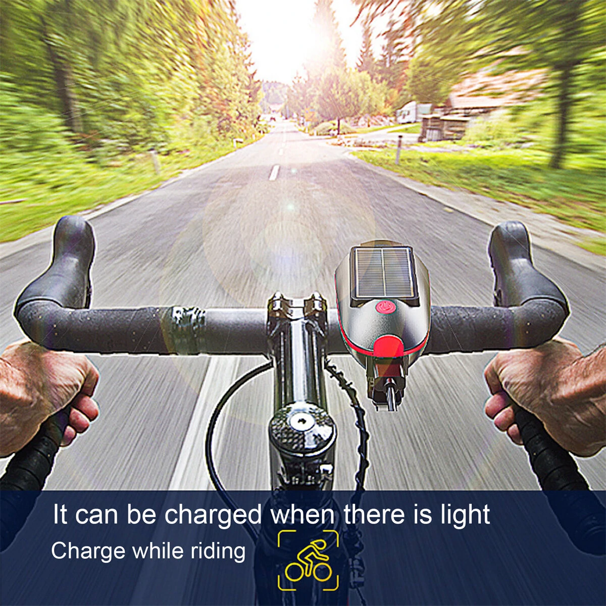Cansses 3 in 1 Solar Bike Headlight XPE Lamp Beads 1200mAh Battery Waterproof 3 Light Modes with 120db Horn for Night Cycling — view 7