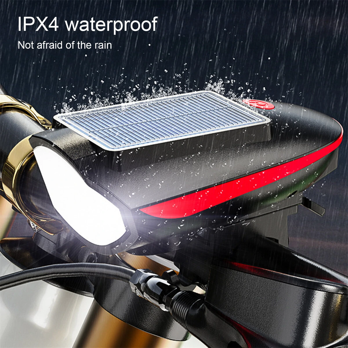 Cansses 3 in 1 Solar Bike Headlight XPE Lamp Beads 1200mAh Battery Waterproof 3 Light Modes with 120db Horn for Night Cycling — view 8