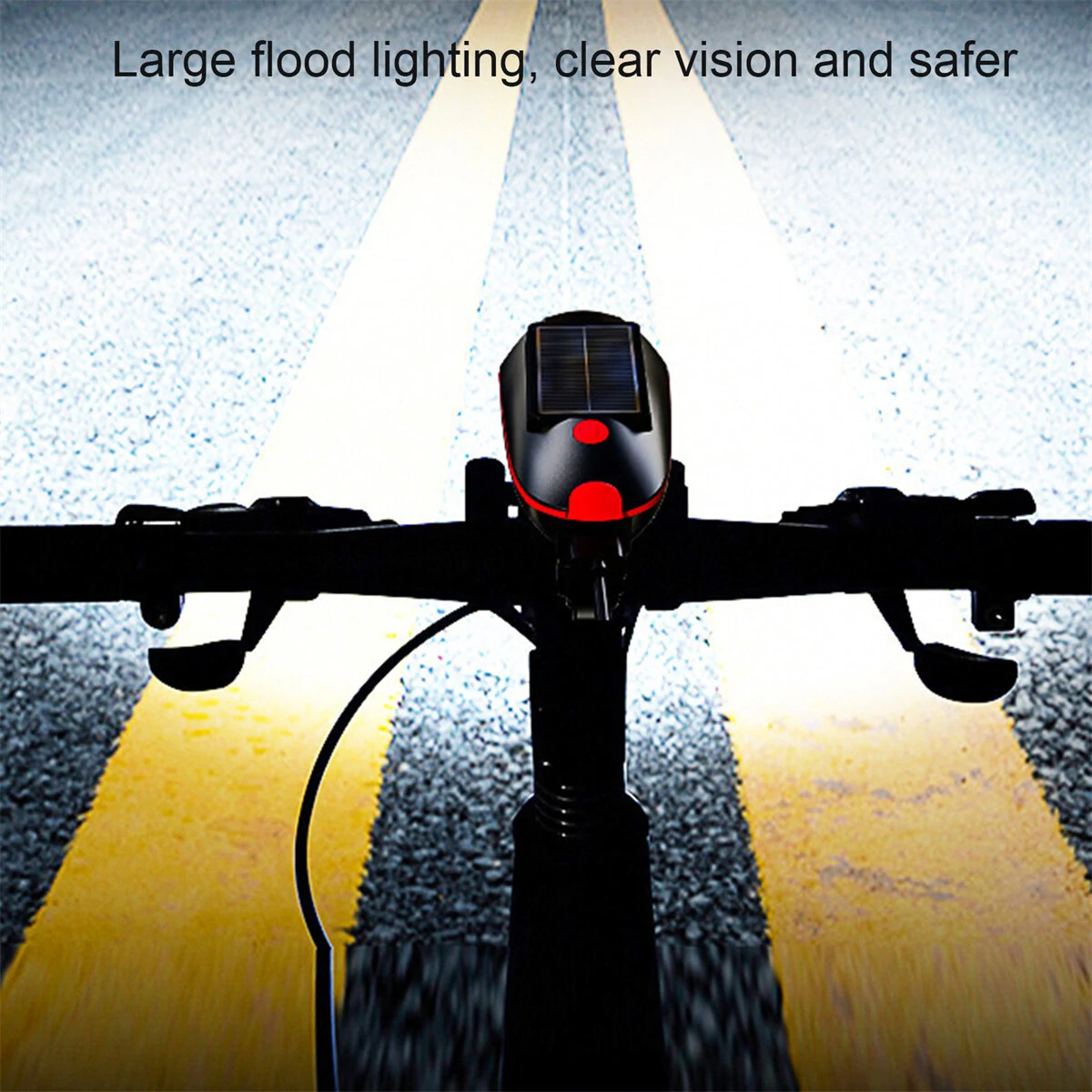 Cansses 3 in 1 Solar Bike Headlight XPE Lamp Beads 1200mAh Battery Waterproof 3 Light Modes with 120db Horn for Night Cycling — view 9