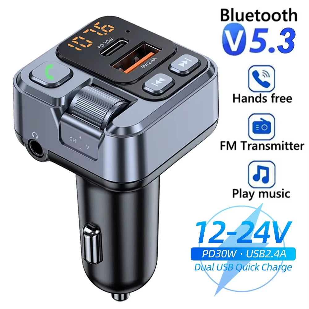 Car bluetooth Receiver USB PD30W Fast Charging Digital Display Car Mobile Phone Adapter FM Transmiter with LED Display — Pricio