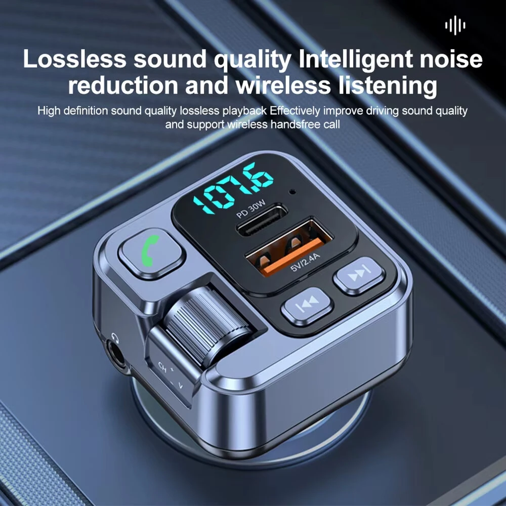 Car bluetooth Receiver USB PD30W Fast Charging Digital Display Car Mobile Phone Adapter FM Transmiter with LED Display — view 8