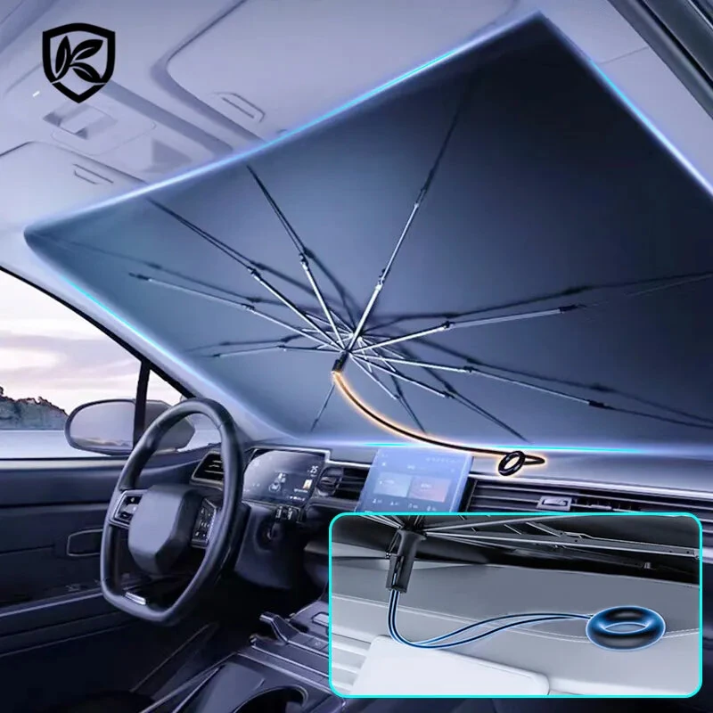 Car Front Windshield Pull Ring Retractable Sunshade for Windshield Heat UV Protection Foldable Summer Protection Car Seat Heat Insulation — view 2