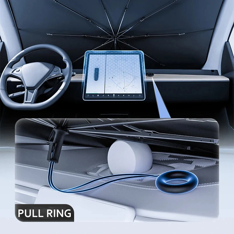 Car Front Windshield Pull Ring Retractable Sunshade for Windshield Heat UV Protection Foldable Summer Protection Car Seat Heat Insulation — view 3