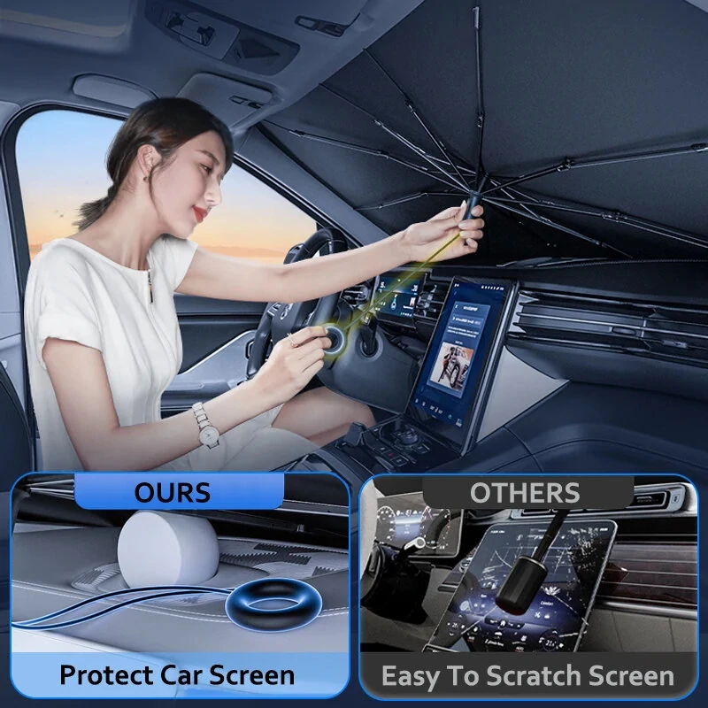 Car Front Windshield Pull Ring Retractable Sunshade for Windshield Heat UV Protection Foldable Summer Protection Car Seat Heat Insulation — view 5