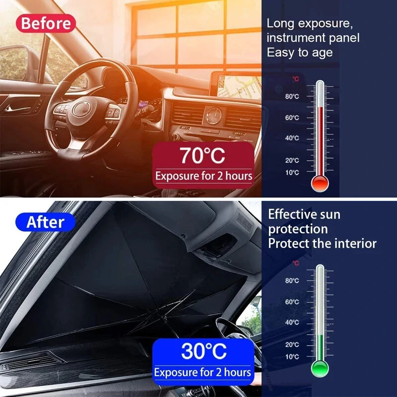 Car Front Windshield Pull Ring Retractable Sunshade for Windshield Heat UV Protection Foldable Summer Protection Car Seat Heat Insulation — view 6