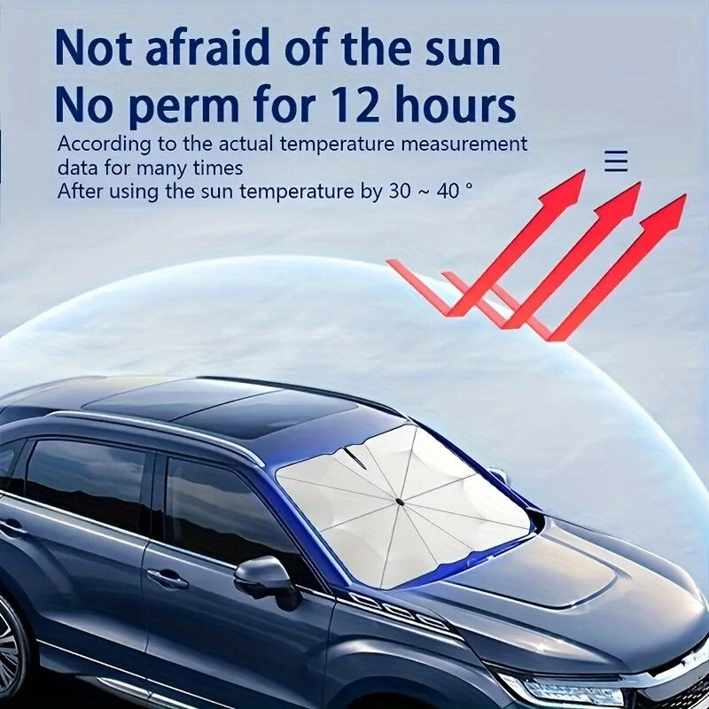 Car Front Windshield Sunshade V-Neck Foldable Umbrella Reflective Sunshade For Vehicles Blocking UV Sunshade Summer Keep Cool — view 5