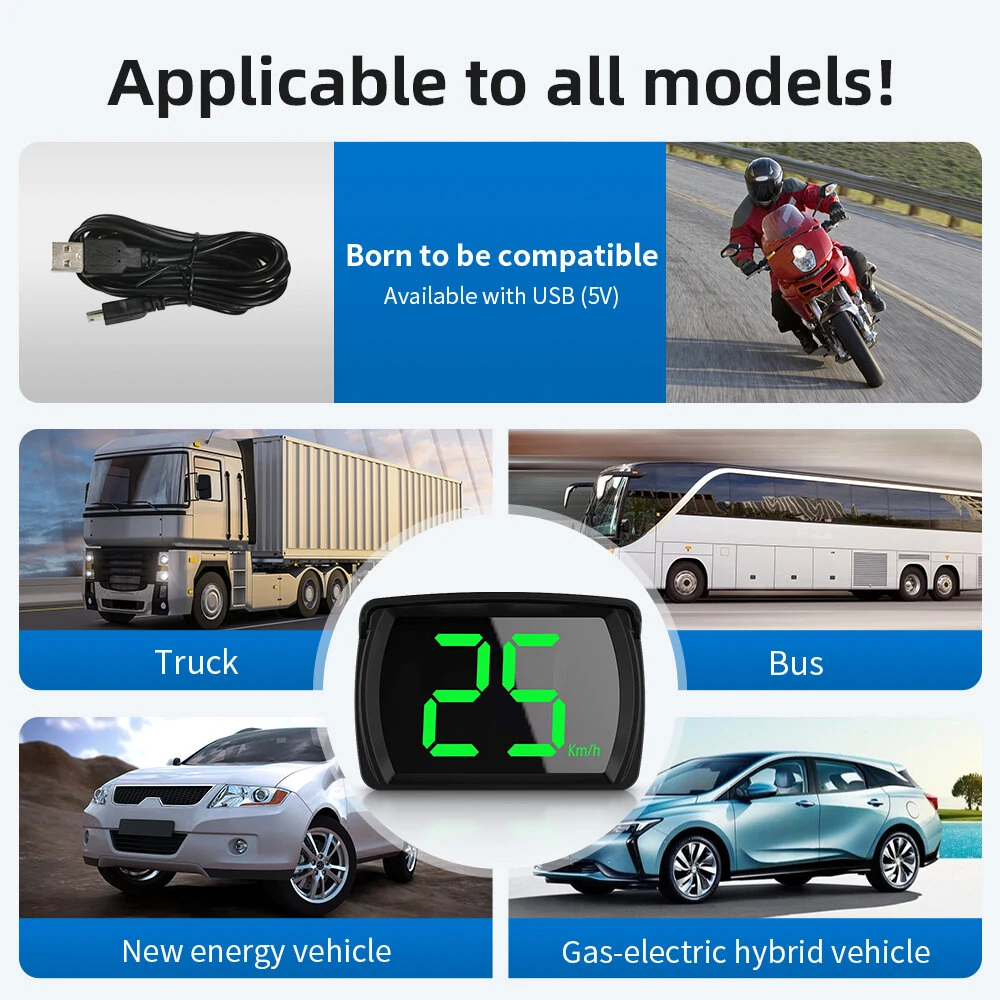 Car GPS HUD Digital Speedometer KMH MPH Big Fonts Green Light Car HUD Head Up Display for All Cars — view 8