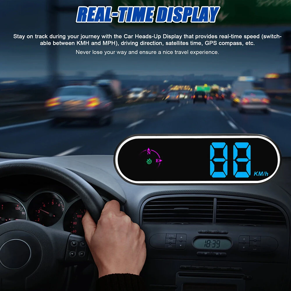 Car Head Up Display GPS Digital Speedometer with Color LED Display Clock Compass Function Over Speeding Alarm for Car Truck SUV RV — view 3