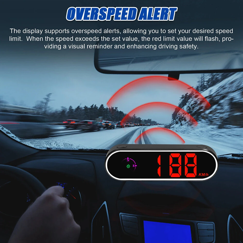 Car Head Up Display GPS Digital Speedometer with Color LED Display Clock Compass Function Over Speeding Alarm for Car Truck SUV RV — view 6