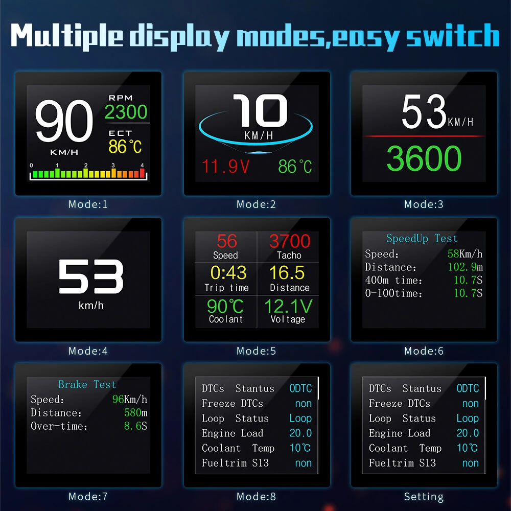 Car HUD Head-Up Display High Definition OBD2 Portable LCD Driving Display Smart Digital Meter Alarm System Speedometer Mileage Water Temperature Turbo Pressure Gauges — view 4