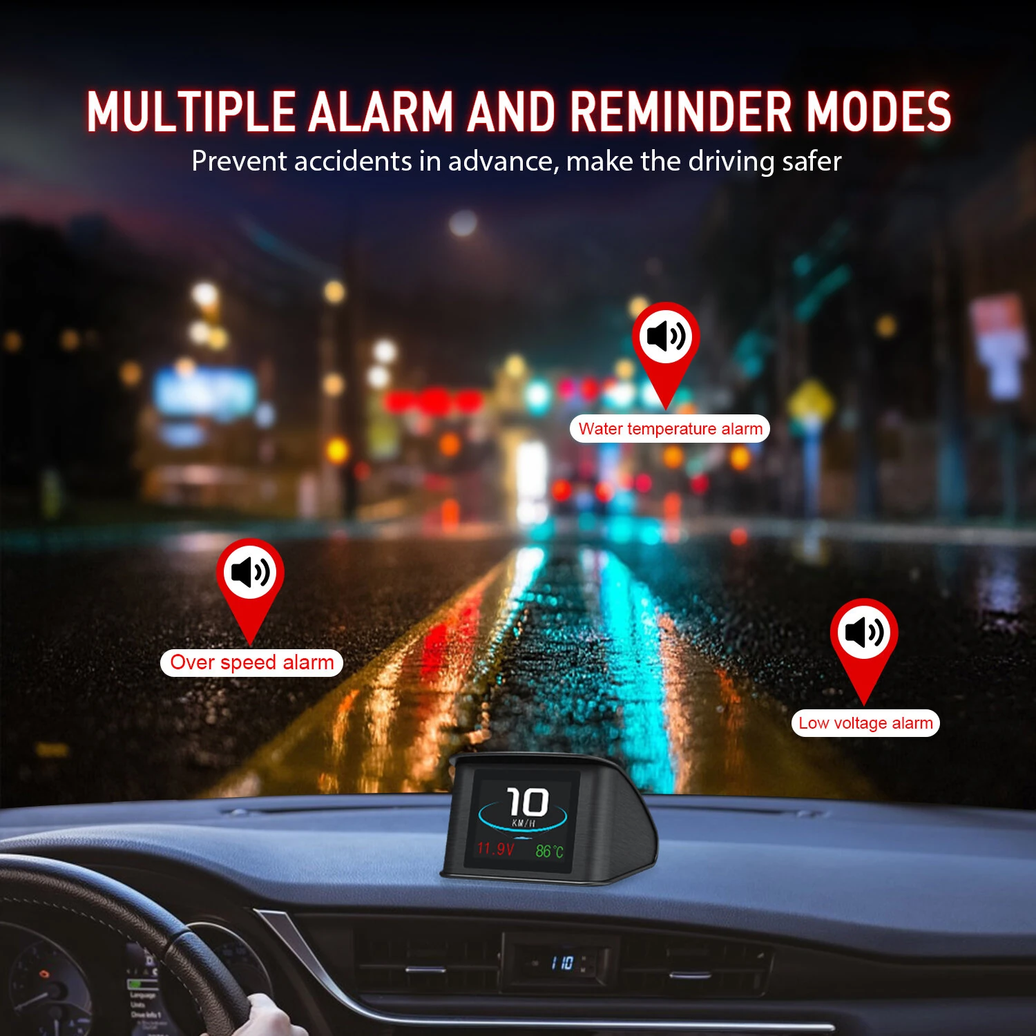 Car HUD Head-Up Display High Definition OBD2 Portable LCD Driving Display Smart Digital Meter Alarm System Speedometer Mileage Water Temperature Turbo Pressure Gauges — view 6