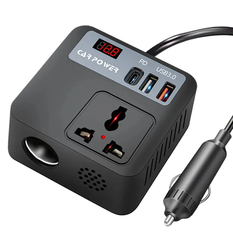 Car Power Inverter 12V 24V to 220V 150W Multiple USB Ports QC3.0 PD Fast Charging LED Voltage Display Portable Converter Adapter Vehicle Accessory — view 7
